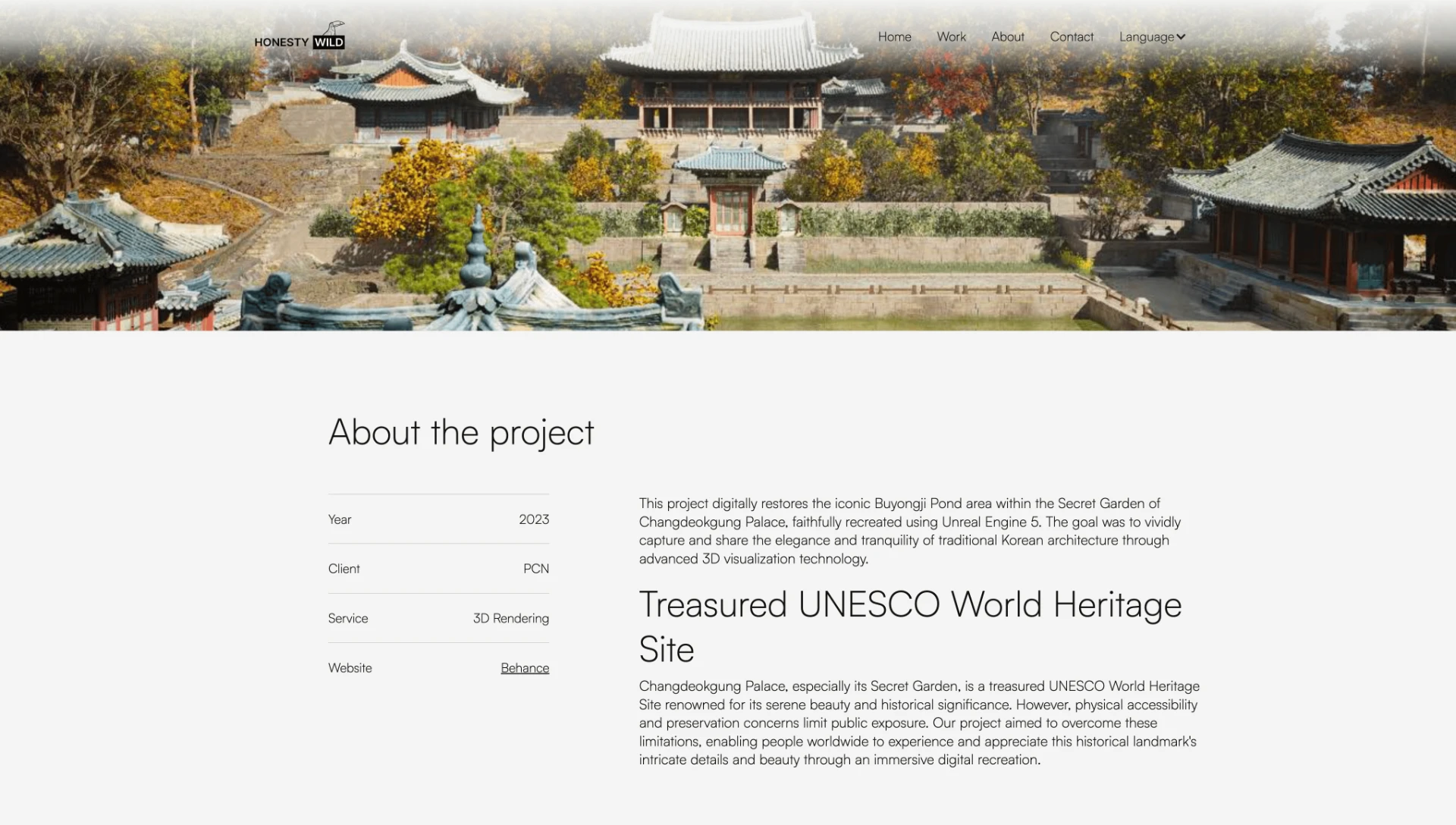 Honesty Wild project page for Changdeokgung with metadata and imagery