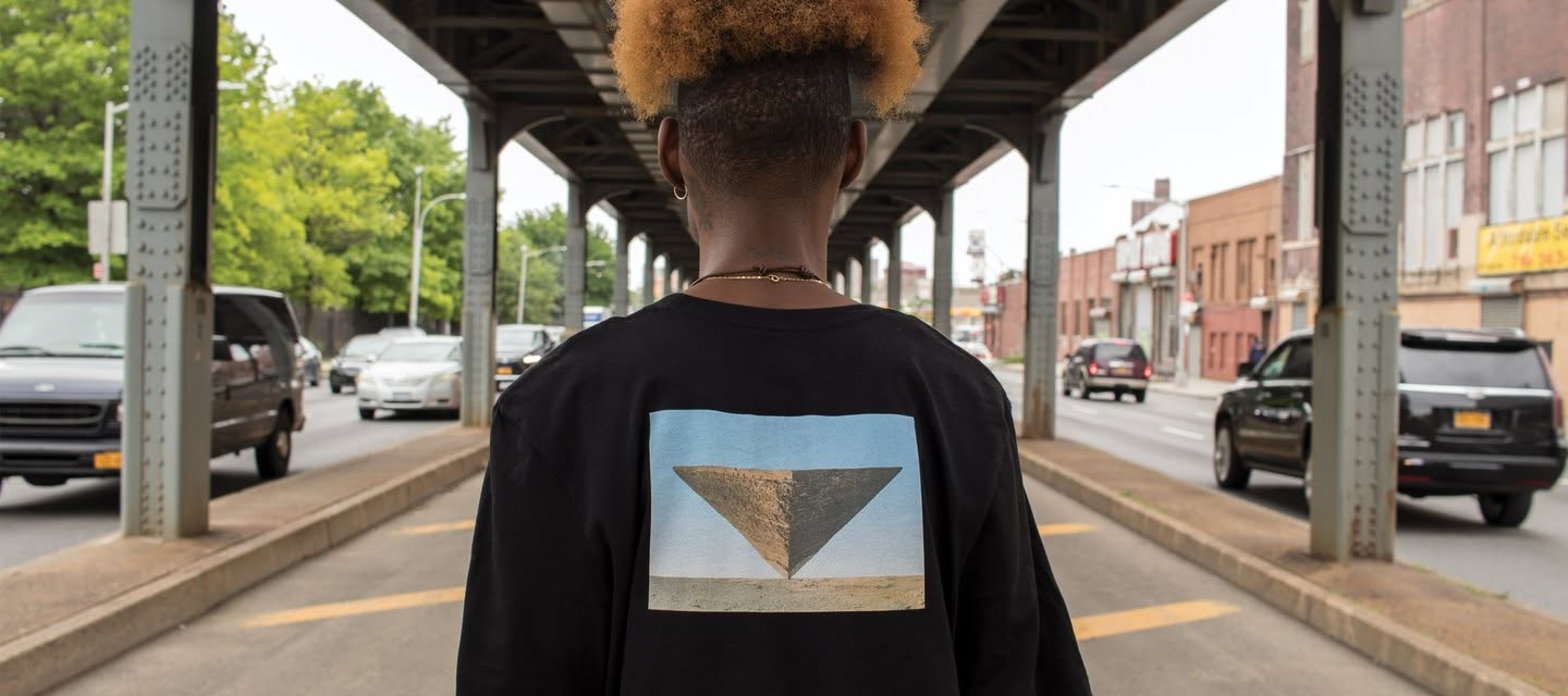 A person seen from behind beneath an elevated train structure in New York